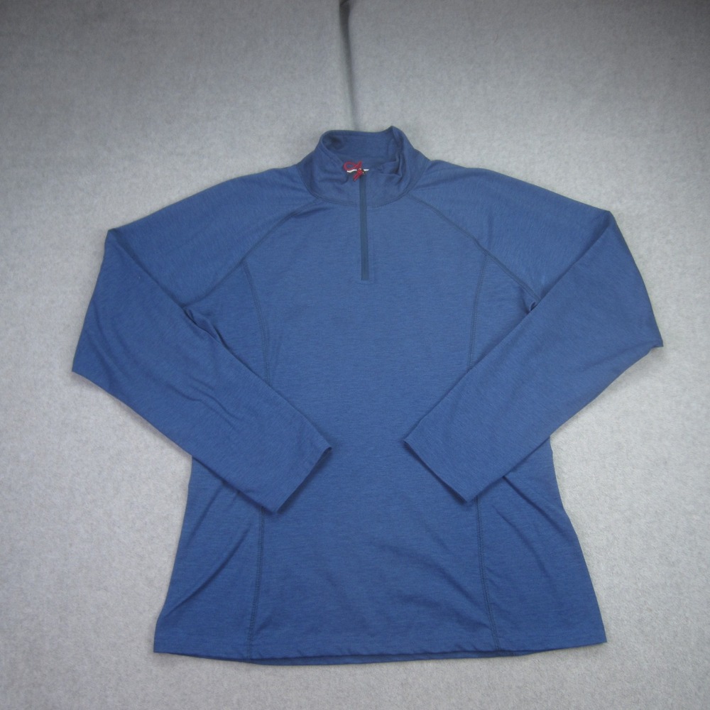 ORVIS Pullover Mens Medium Blue Trout Bum Quarter‎ Zip Stretch Outdoor Golf